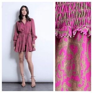 Karina Grimaldi Pink Tira Print Mini Long Sleeve Dress Medium